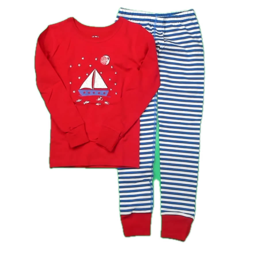Mightly Boys Red White | Blue Stripe 2-piece Pajamas Size: 6-14 Years Red White | Blue Stripe