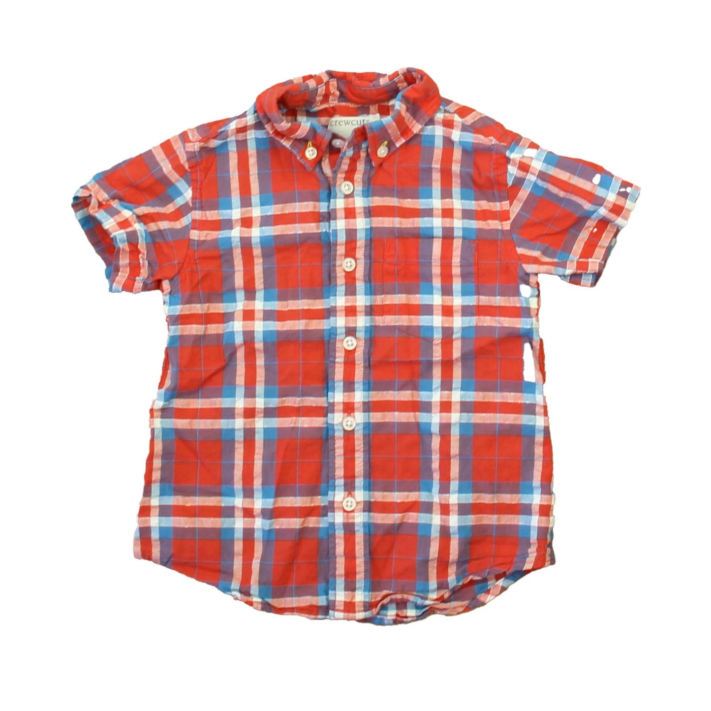 Crewcuts Boys Red | White | Blue Button Down Short Sleeve Size: 3T Red | White | Blue