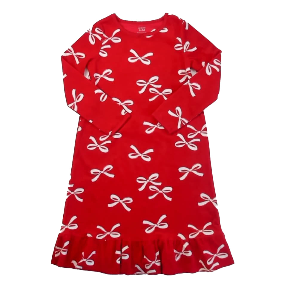 Carter's Girls Red | White Bows Nightgown Size: 6-7 Years Red | White Bows