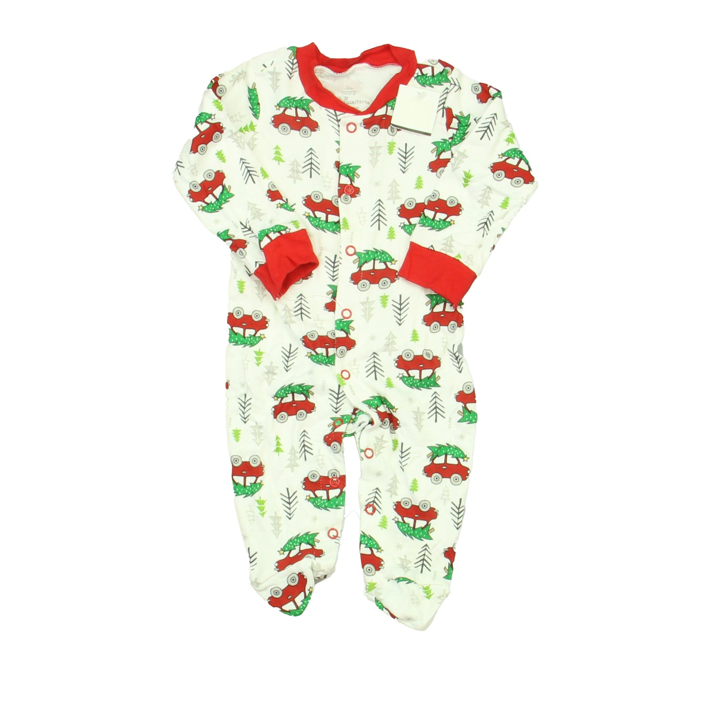 Baby Starters Boys Red | White | Christmas Trees 1-piece footed Pajamas Size: 3 Months