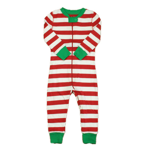Mightly Unisex Red | White | Green Stripe 1-piece Non-footed Pajamas Size: 18-24 Months Red | White | Green Stripe