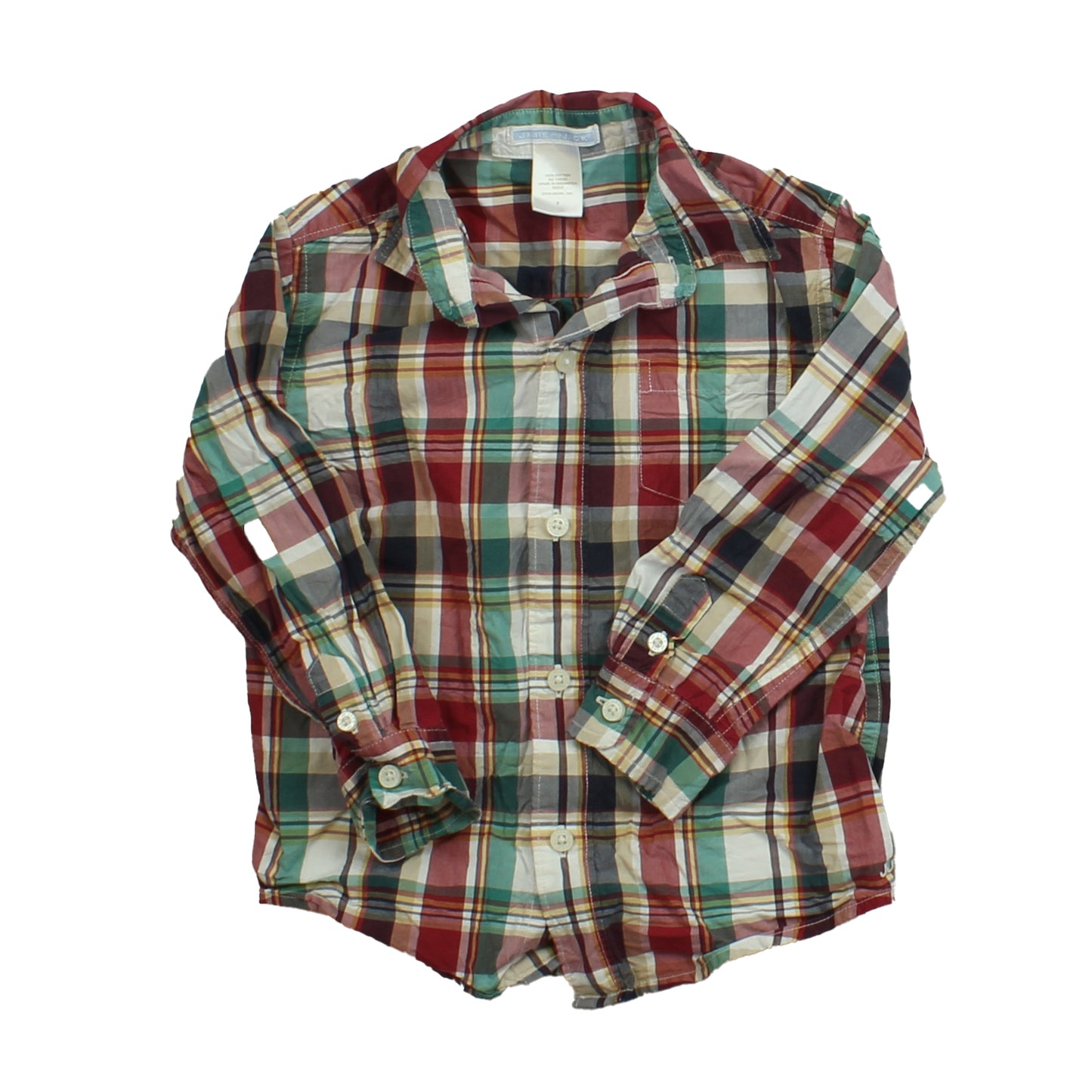 Janie and Jack Boys Red | White | Plaid Button Down Long Sleeve Size: 3T Red | White | Plaid