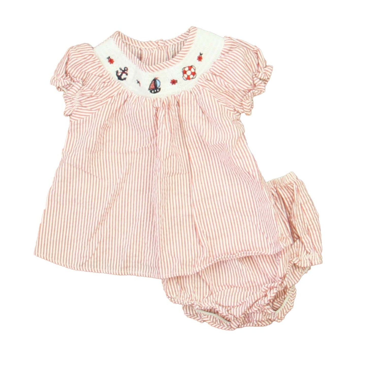 Good Lad Girls Red | White Smocked Sailboats Dress Size: 3-6 Months Red | White Smocked Sailboats