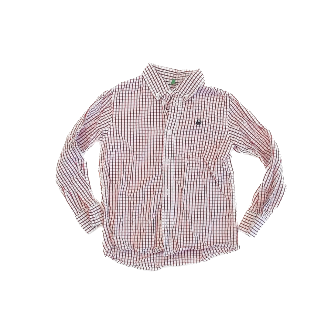 Bennetton Boys Red | White Button Down Long Sleeve Size: 7-8 Years Red | White