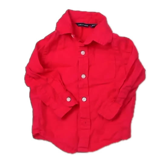 Janie and Jack Boys Red Button Down Long Sleeve Size: 12-18 Months Red