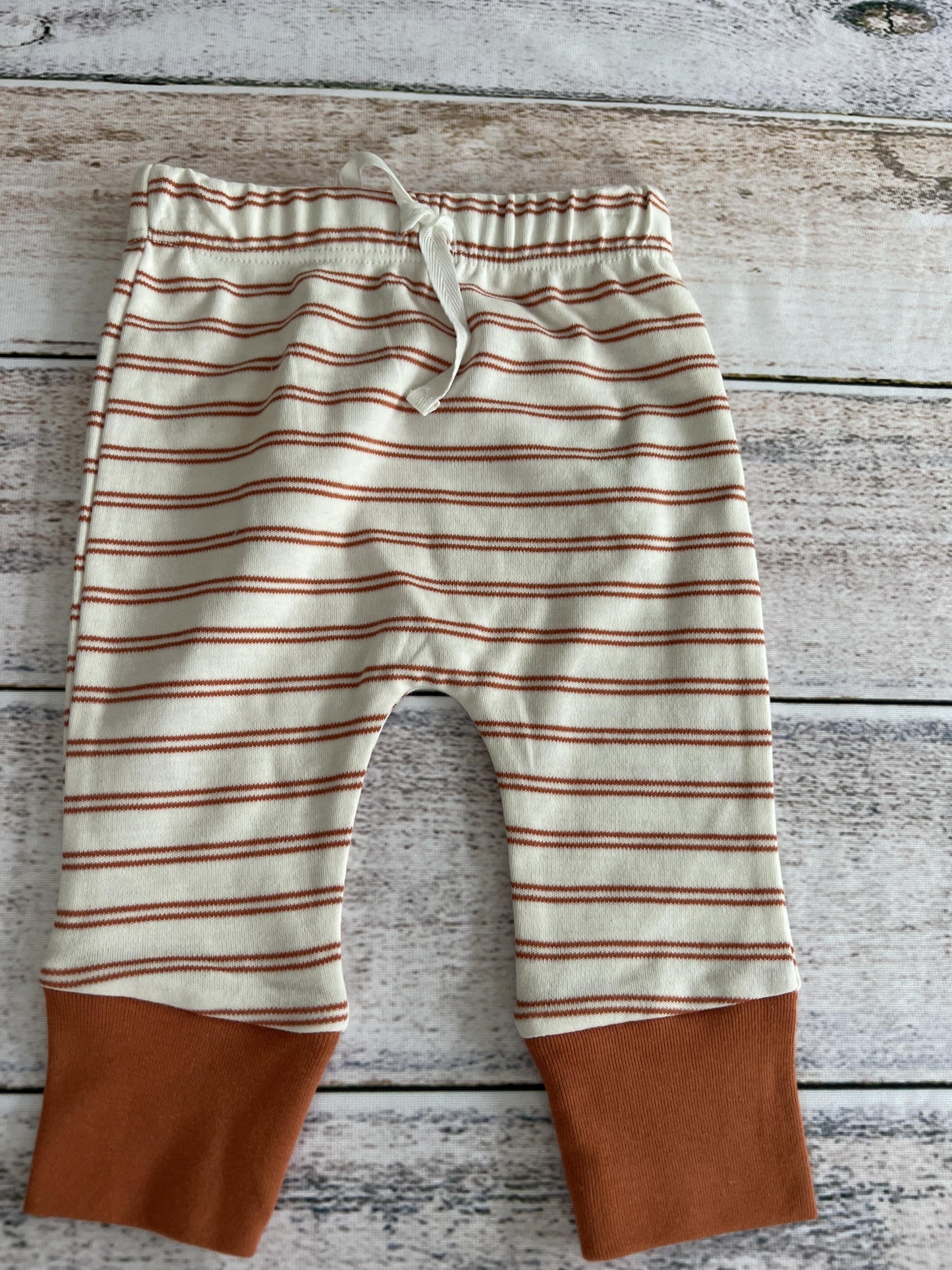 Mac and Moon Unisex Rust | cream | Stripe Pants Size: 9 months Rust | cream | Stripe
