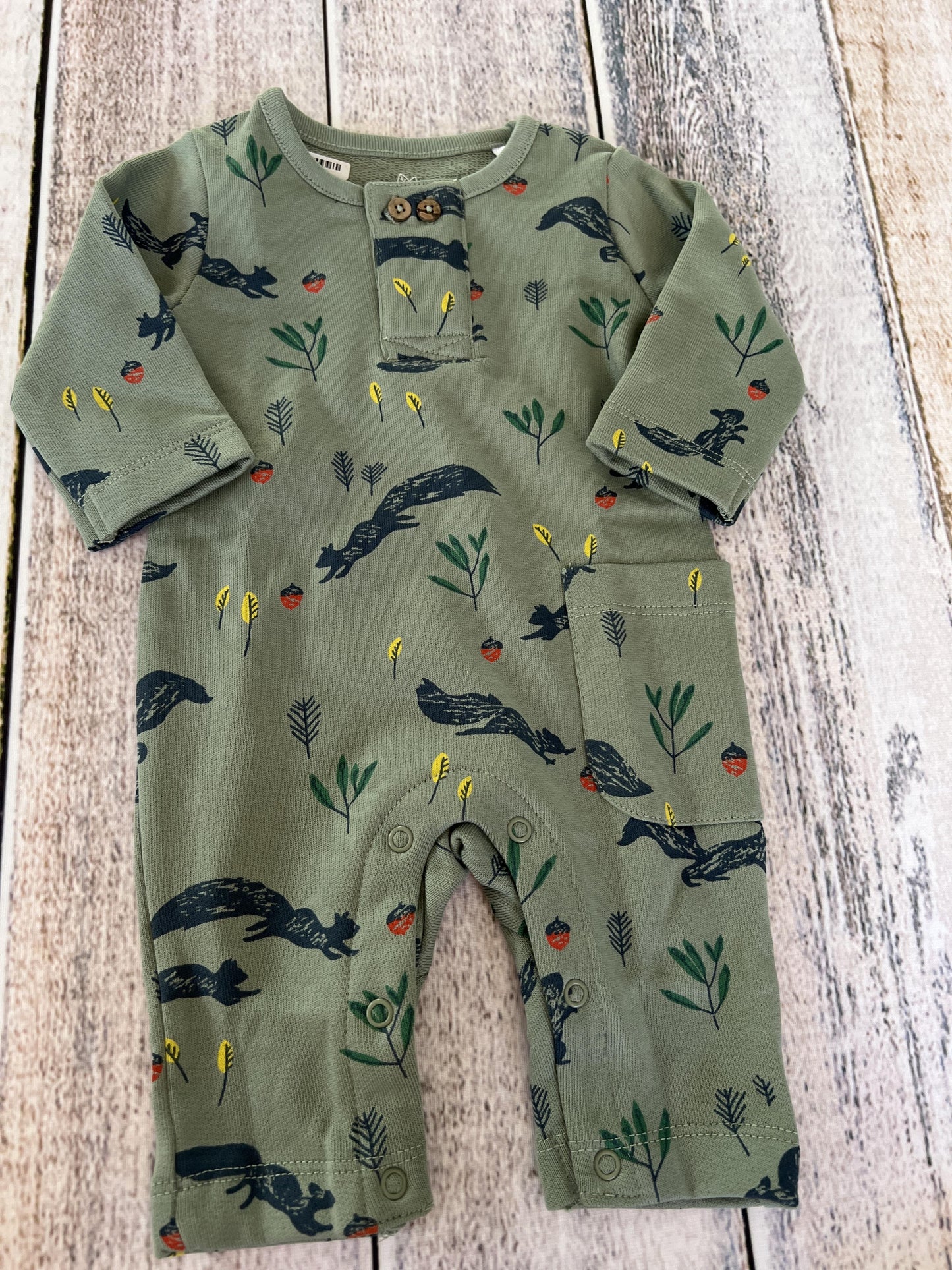 Oliver & Rain Boys Sage | animals Long Sleeve Outfit Size: Newborn Sage | animals