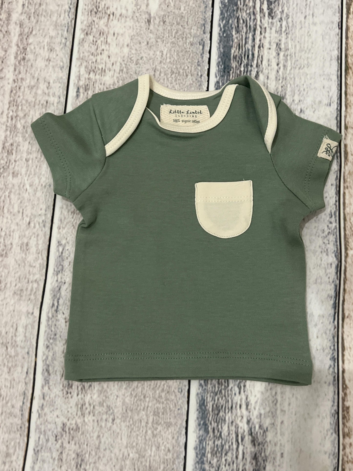 Little Lentil Unisex Sage | cream T-Shirt Size: Newborn Sage | cream