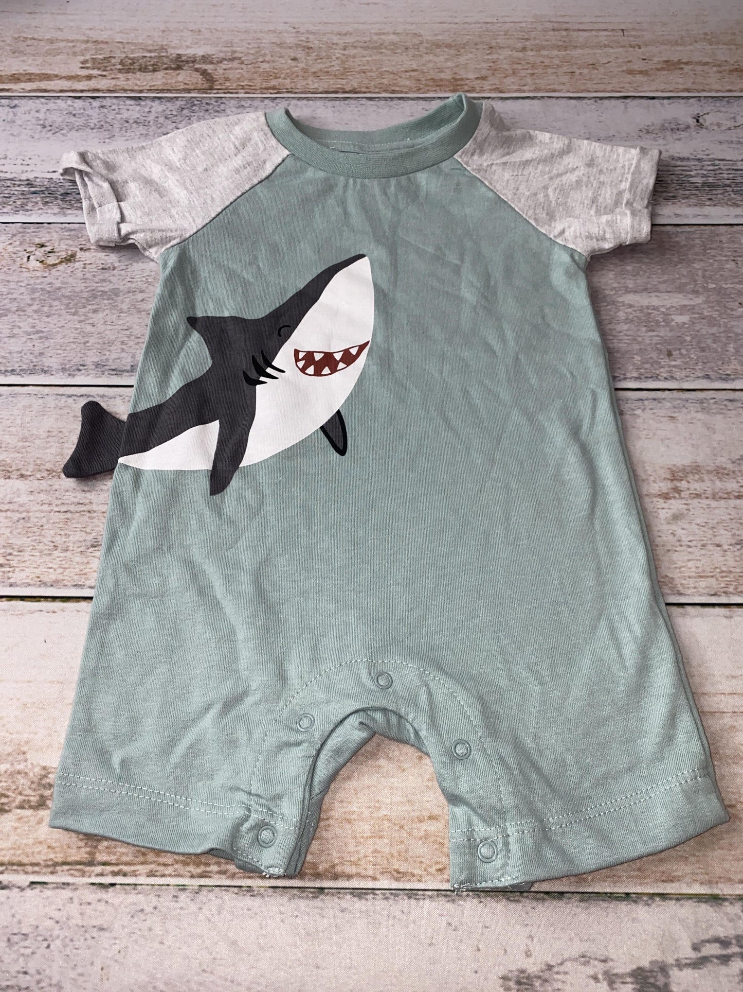 PL Baby Boys Sage | Sharks Romper Size: 12 months Sage | Sharks