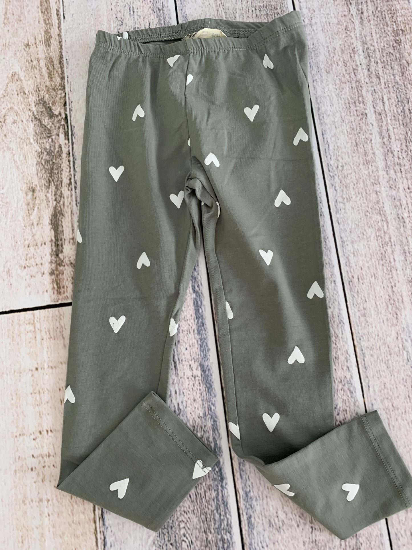 H&M Girls Sage | White | Hearts Pants Size: 3T Sage | White | Hearts