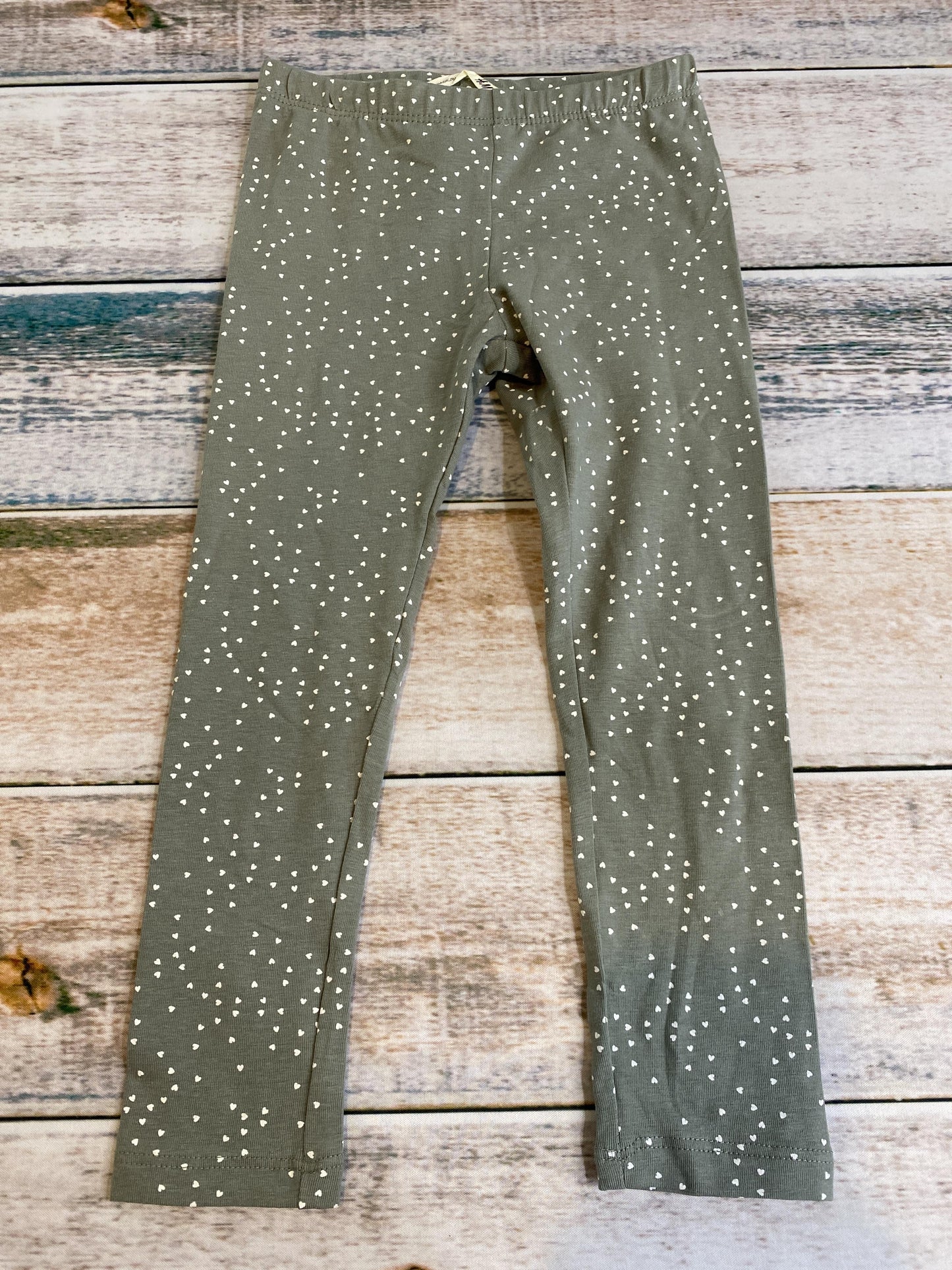 H&M Girls Sage | White | Hearts Pants Size: 3T Sage | White | Hearts