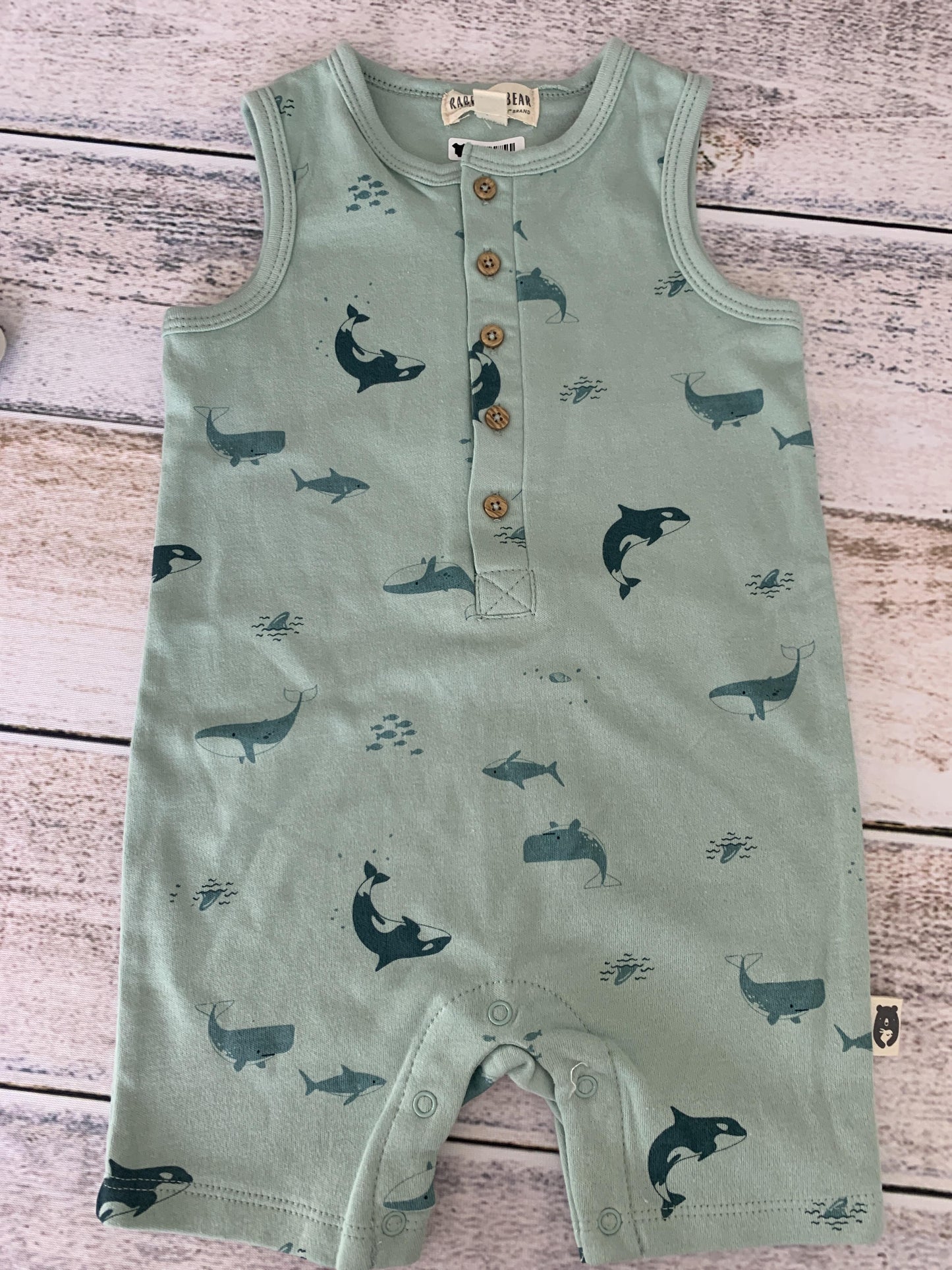Rabbit Bear Girls Sea Animals | Teal Romper Size: 12 months Sea Animals | Teal