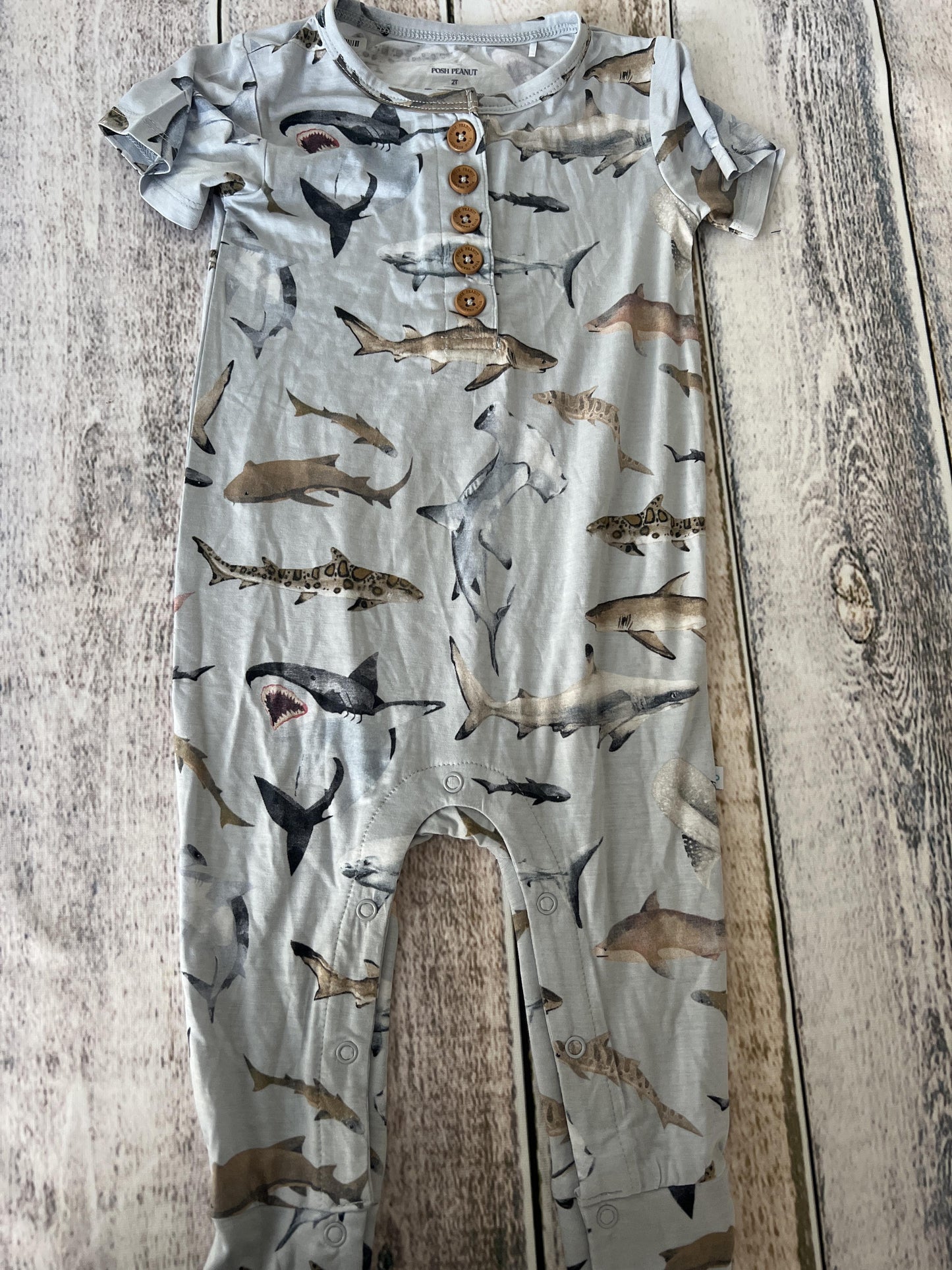 Posh Peanut Boys Sharks Romper Size: 2T Sharks
