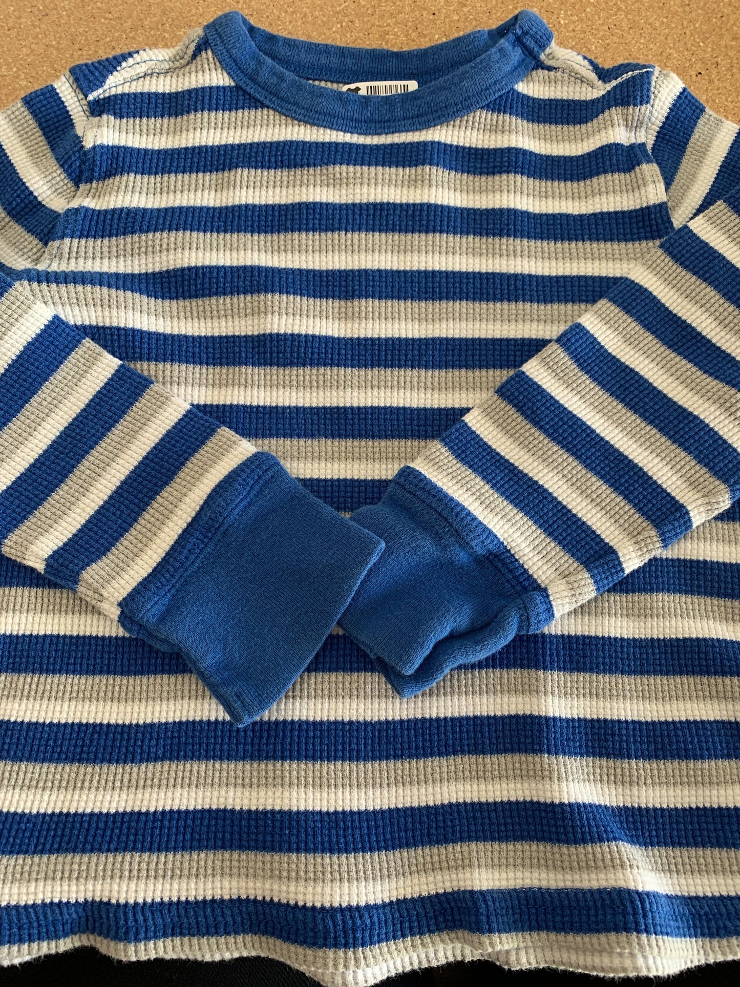 Boys Stripe | Grey | Navy Blue | White Long Sleeve T-Shirt Size: 4T Stripe | Grey | Navy Blue | White