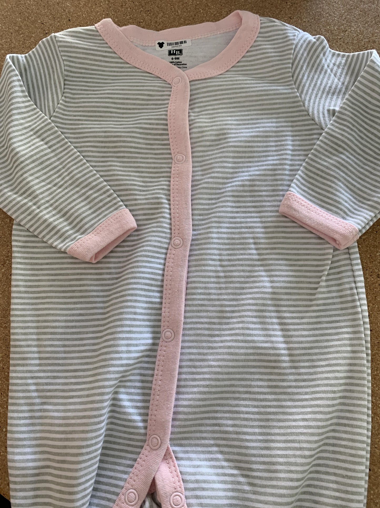 Hudson Girls Stripe | Grey | pink Pajamas Size: 6-9 months Stripe | Grey | pink