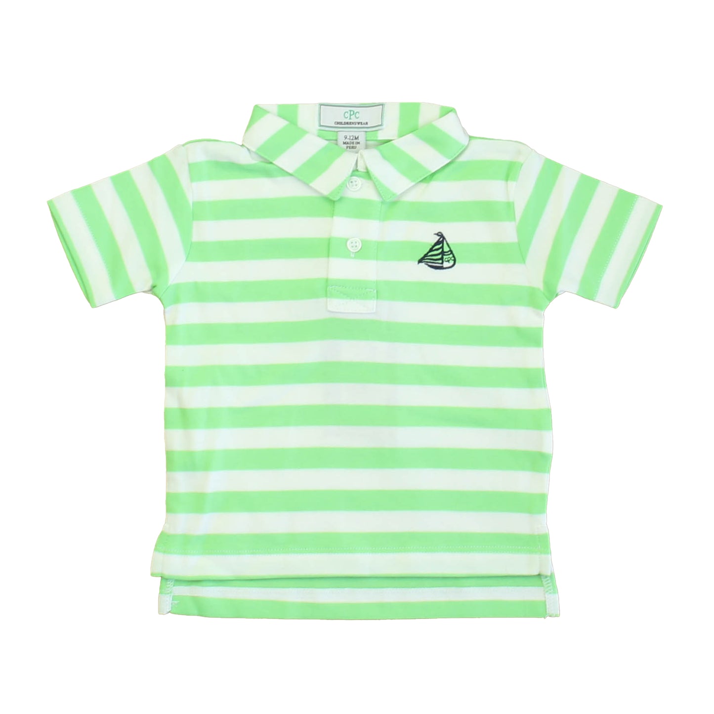Classic Prep Boys Summer Green | Bright White Polo Shirt Size: 9-12 Months