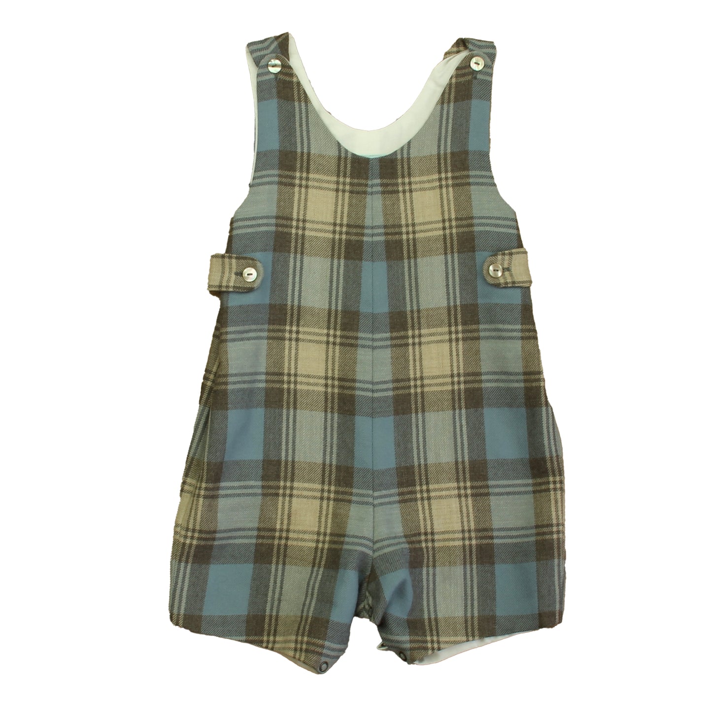 Papo d'Anjo Boys Tan | Blue Plaid Romper Size: 4T