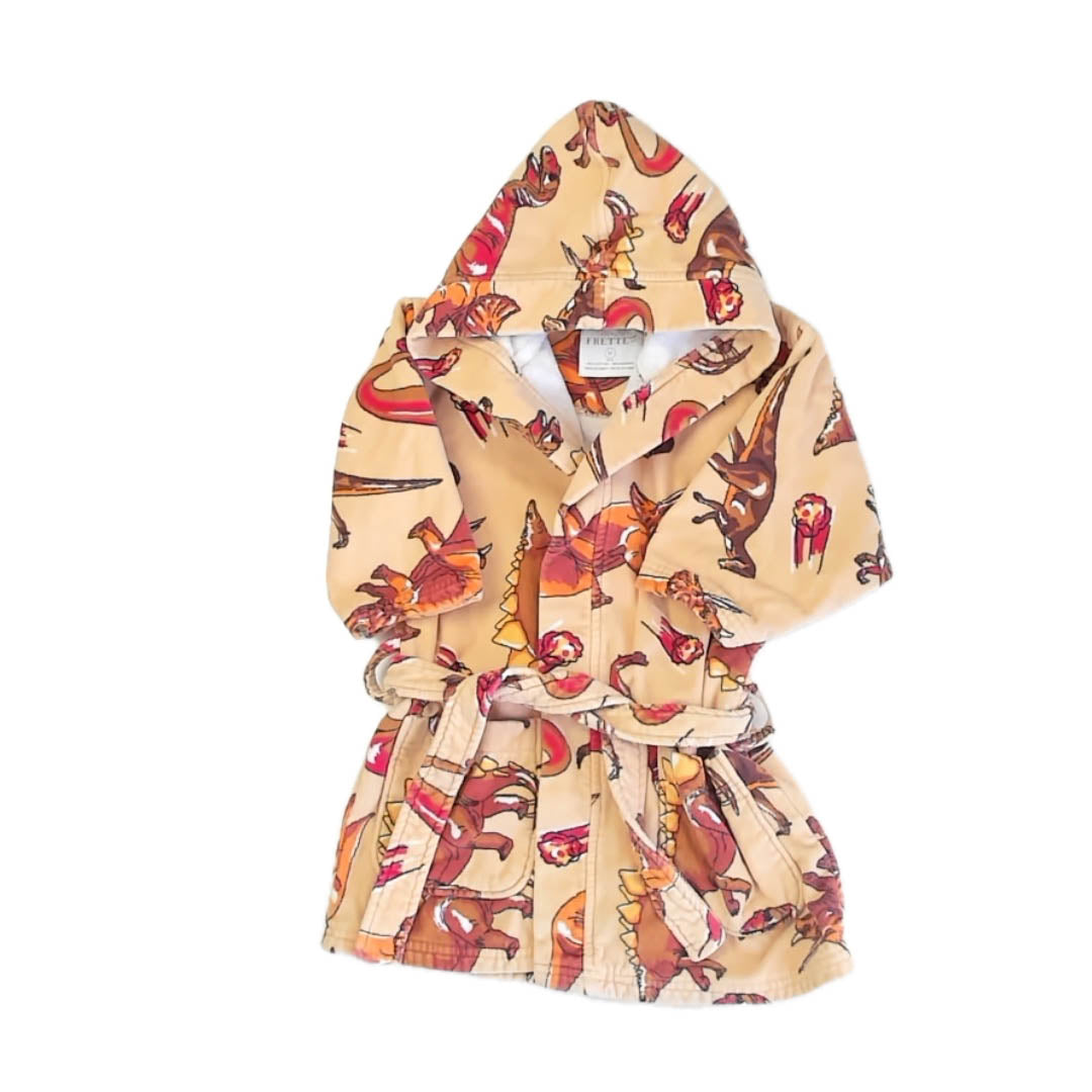 Frette Girls Tan Dinosaurs Bathrobe Size: 4-5T Tan Dinosaurs