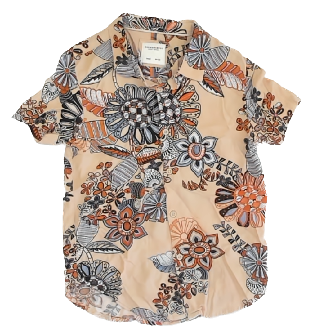 Denim & Flower Boys Tan Floral Button Down Short Sleeve Size: 7 Years Tan Floral