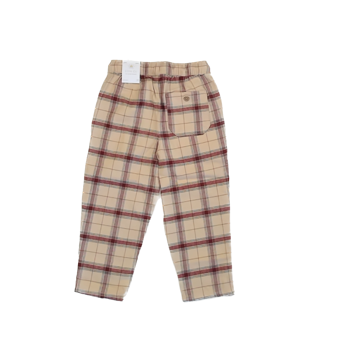 Little Co. Boys Tan | Maroon Plaid Pajamas Size: 3T Tan | Maroon Plaid