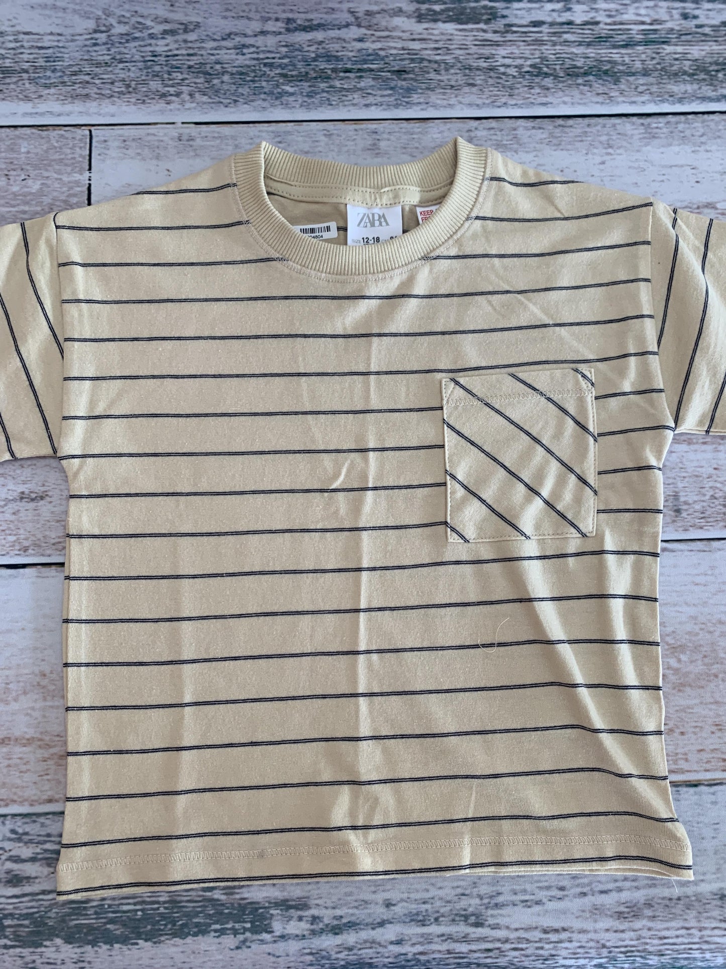 Zara Boys Tan | Navy Blue | Stripe T-Shirt Size: 12-18 months Tan | Navy Blue | Stripe