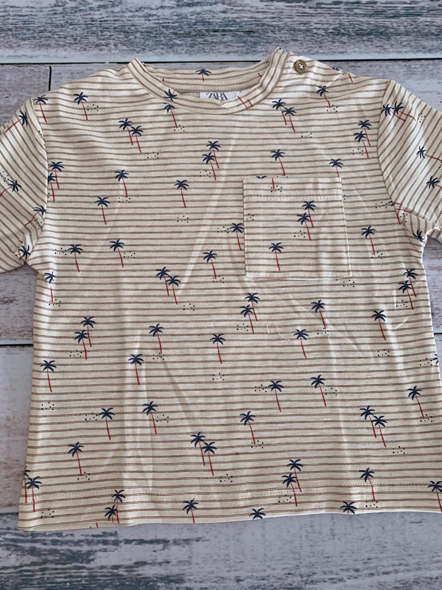 Zara Boys Tan | orange | Stripe | Tropical T-Shirt Size: 12-18 months Tan | orange | Stripe | Tropical