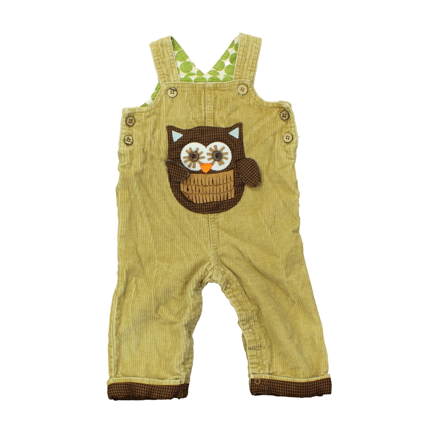 Mudpie Boys Tan | Owl Overalls Size: 9-12 Months Tan | Owl