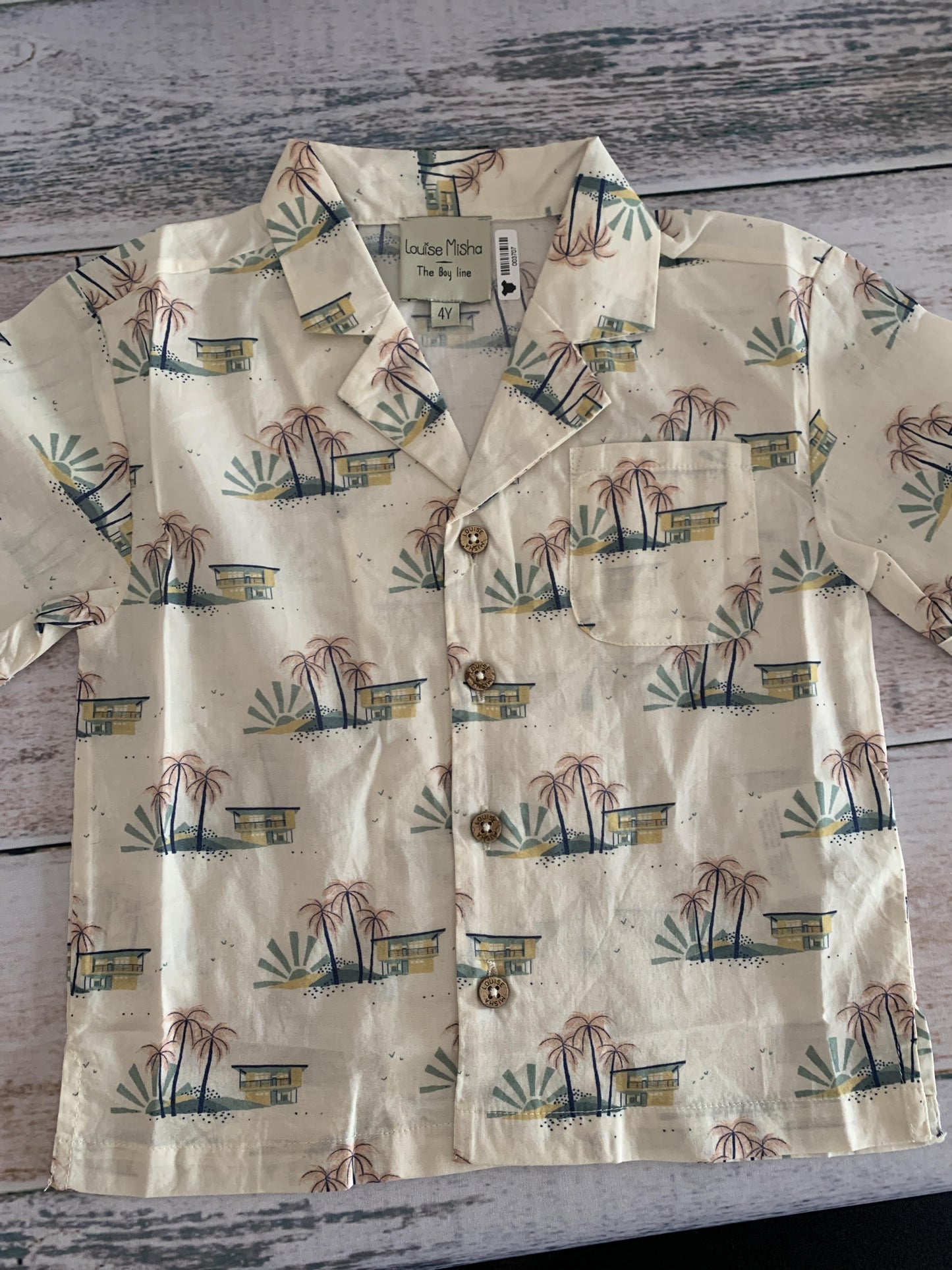 Louise Misha Boys Tan | Pattern Button Down Short Sleeve Size: 4T Tan | Pattern