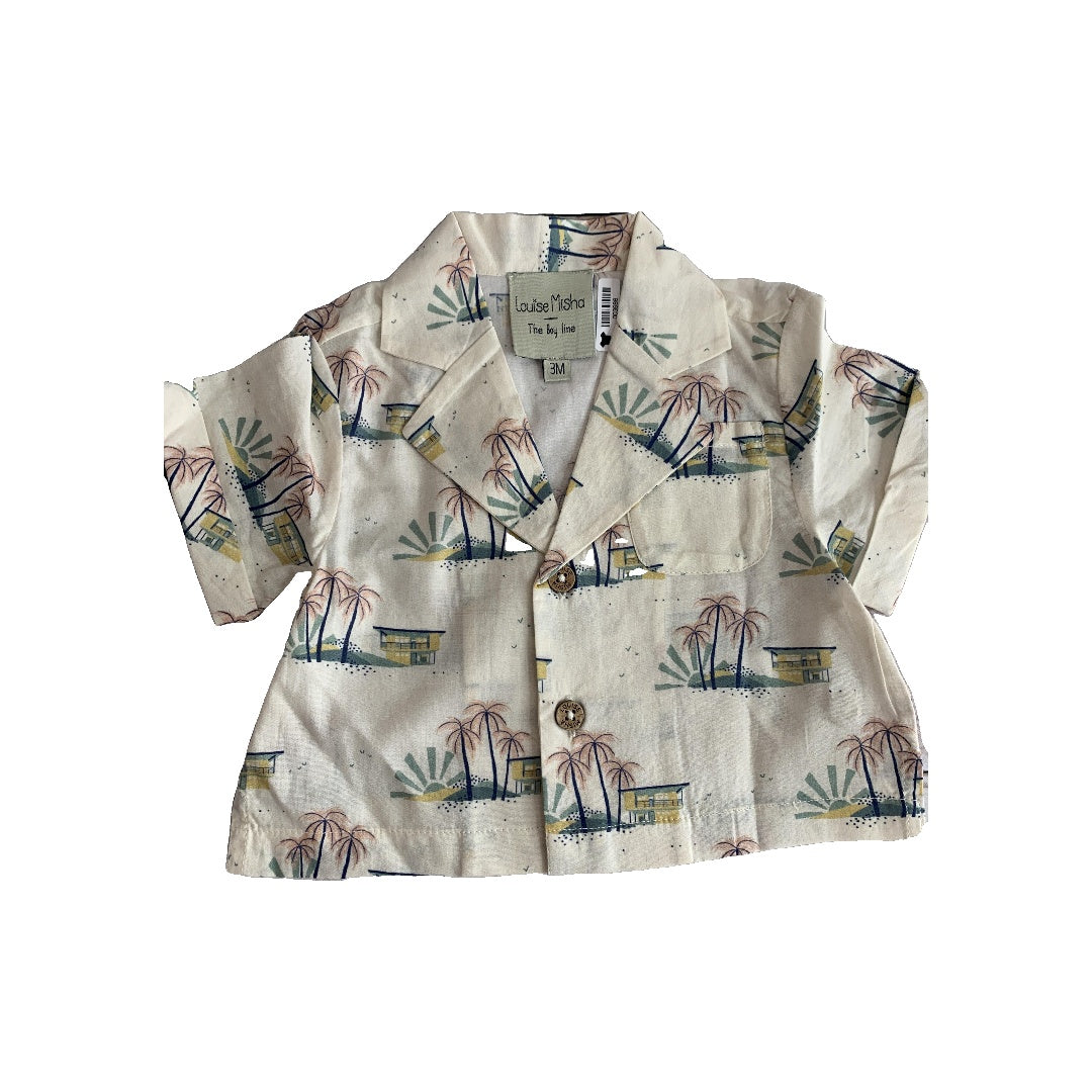 Louise Misha Boys Tan | Pattern Button Down Short Sleeve Size: 3 months Tan | Pattern