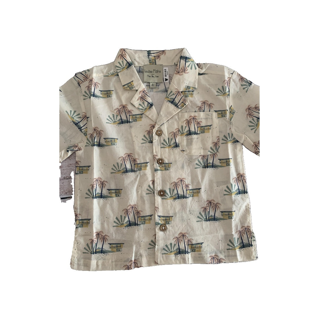 Louise Misha Boys Tan | Pattern Button Down Short Sleeve Size: 4T Tan | Pattern