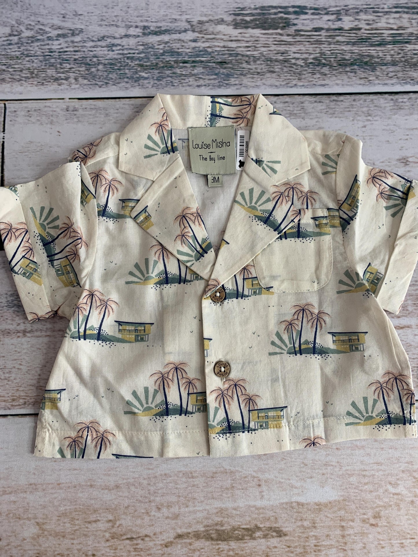 Louise Misha Boys Tan | Pattern Button Down Short Sleeve Size: 3 months Tan | Pattern
