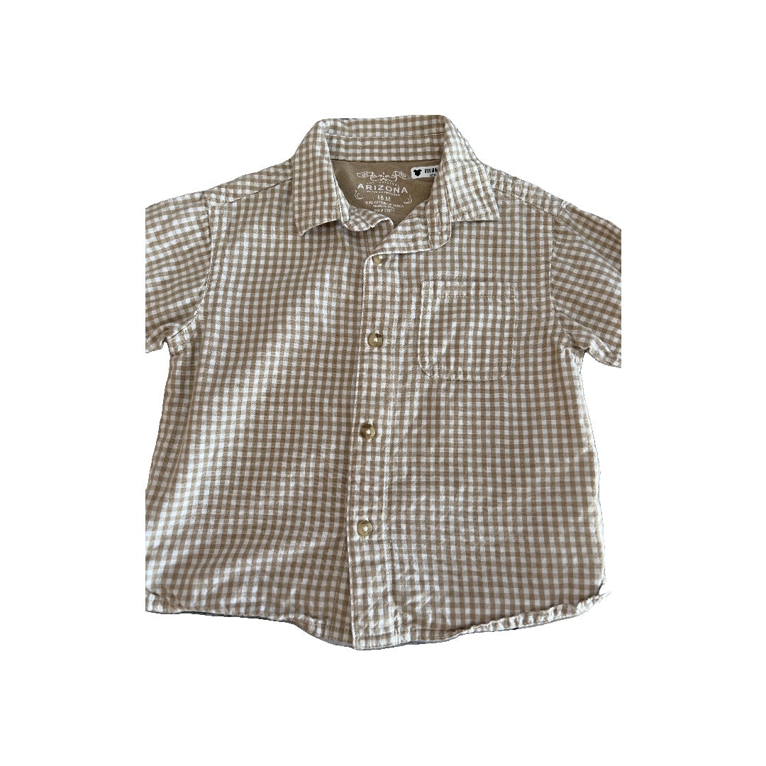 Arizona Boys Tan | plaid Button Down Short Sleeve Size: 18 months Tan | plaid