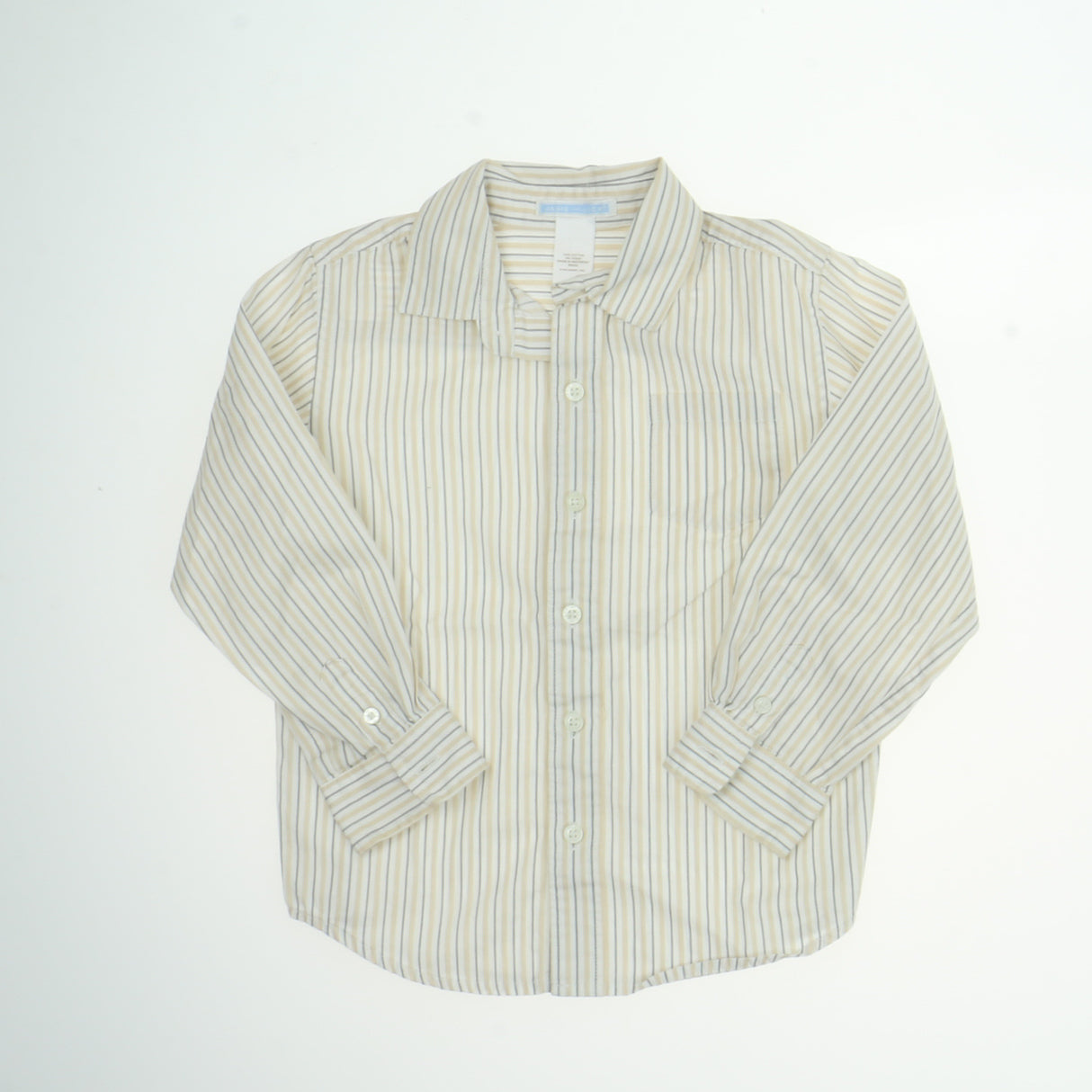 Janie and Jack Boys Tan | Yellow Stripes Button Down Long Sleeve Size: 4T Tan | Yellow Stripes