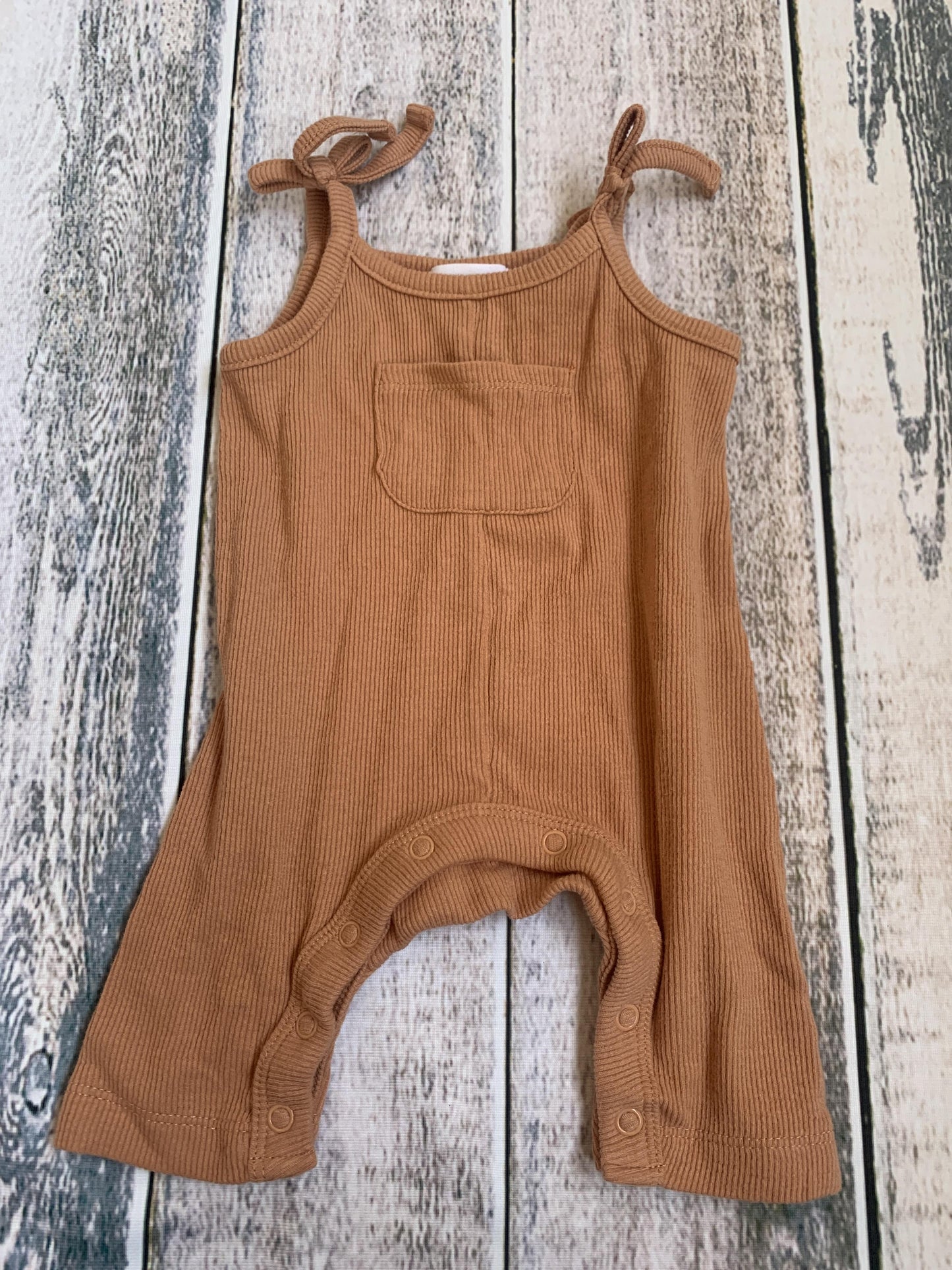 Grayson mini Girls Tan Romper Size: Newborn Tan