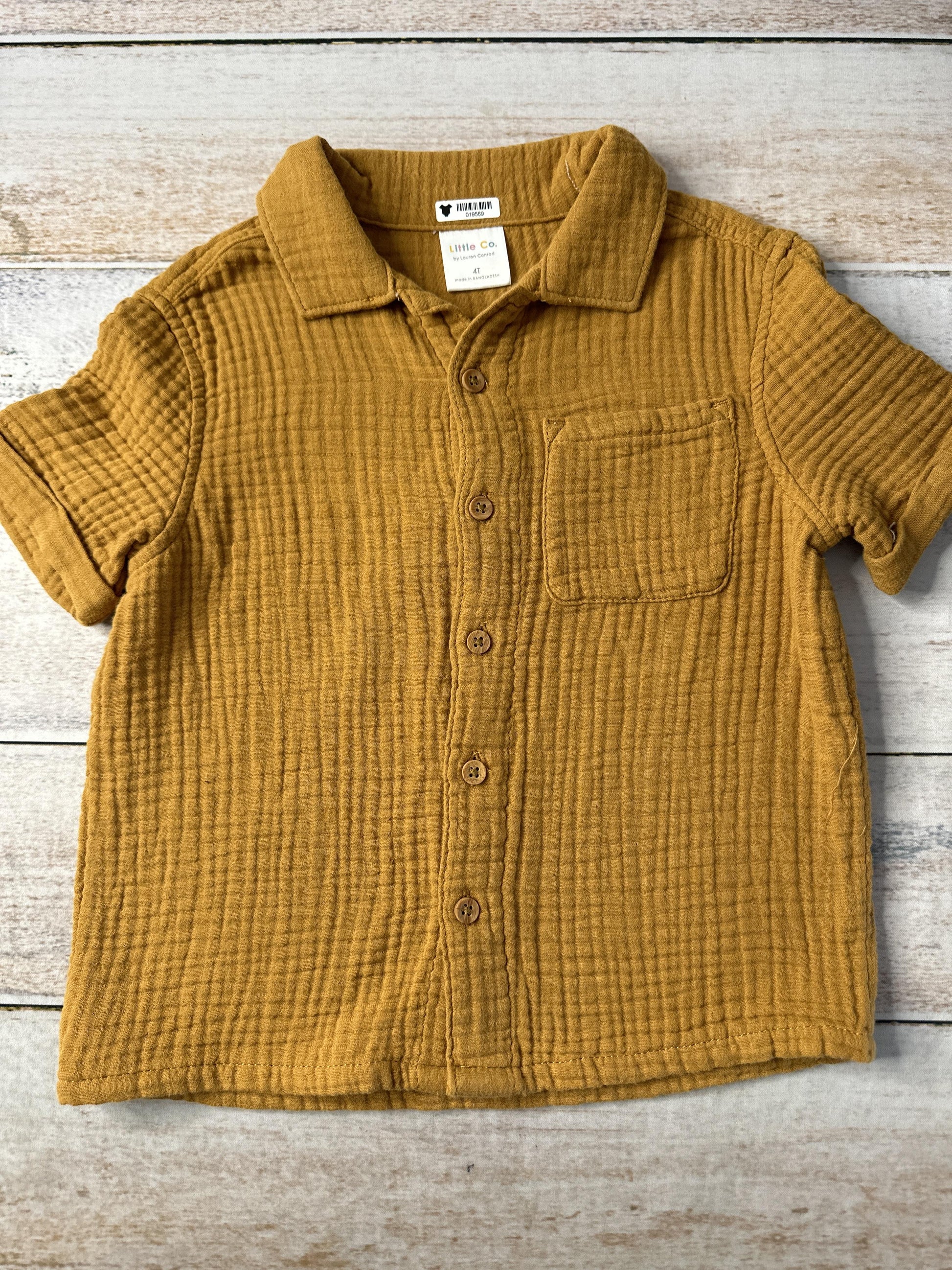 Little Co. Unisex Tan Button Down Short Sleeve Size: 4T Tan