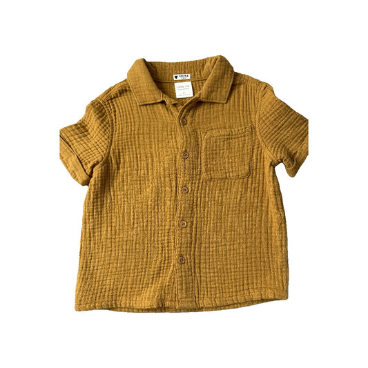 Little Co. Unisex Tan Button Down Short Sleeve Size: 4T Tan