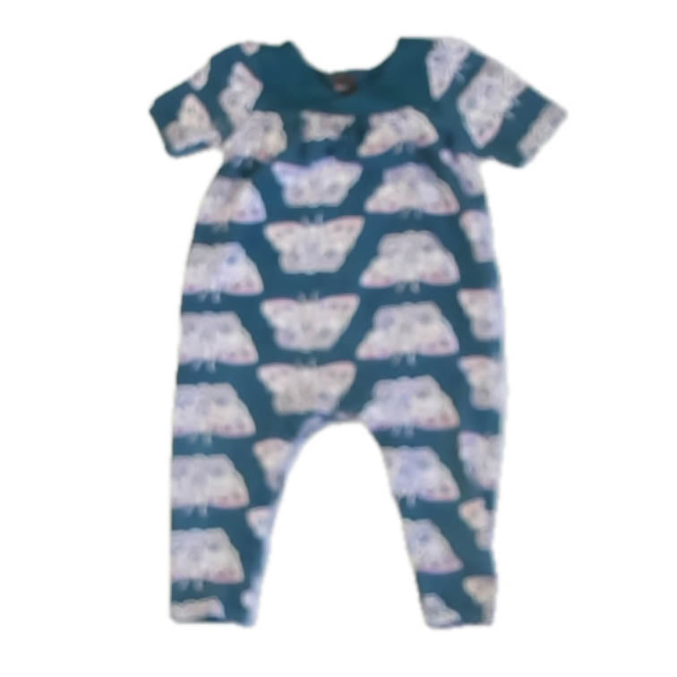 Tea Collection Girls Teal Butterflies Romper Size: 9-12 Months Teal Butterflies