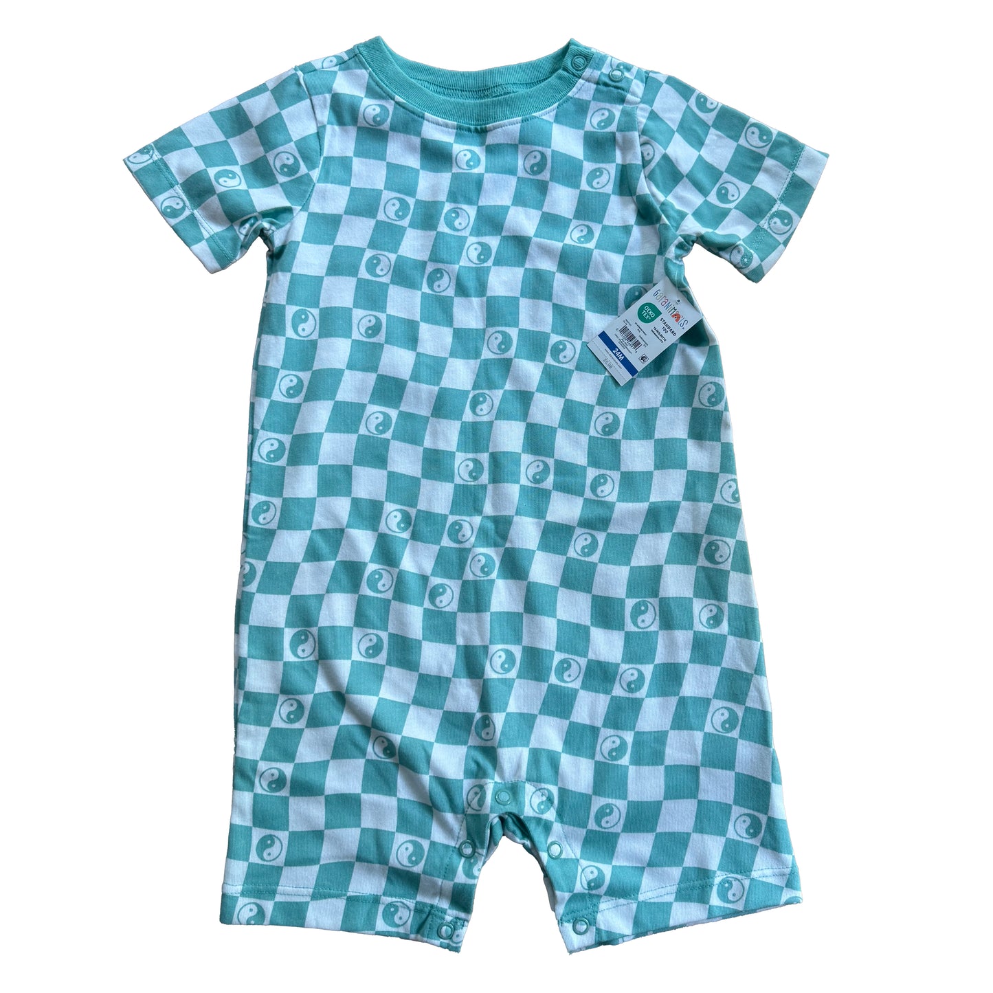 Garanimals Boys Teal Check Romper Size: 24 Months Teal Check