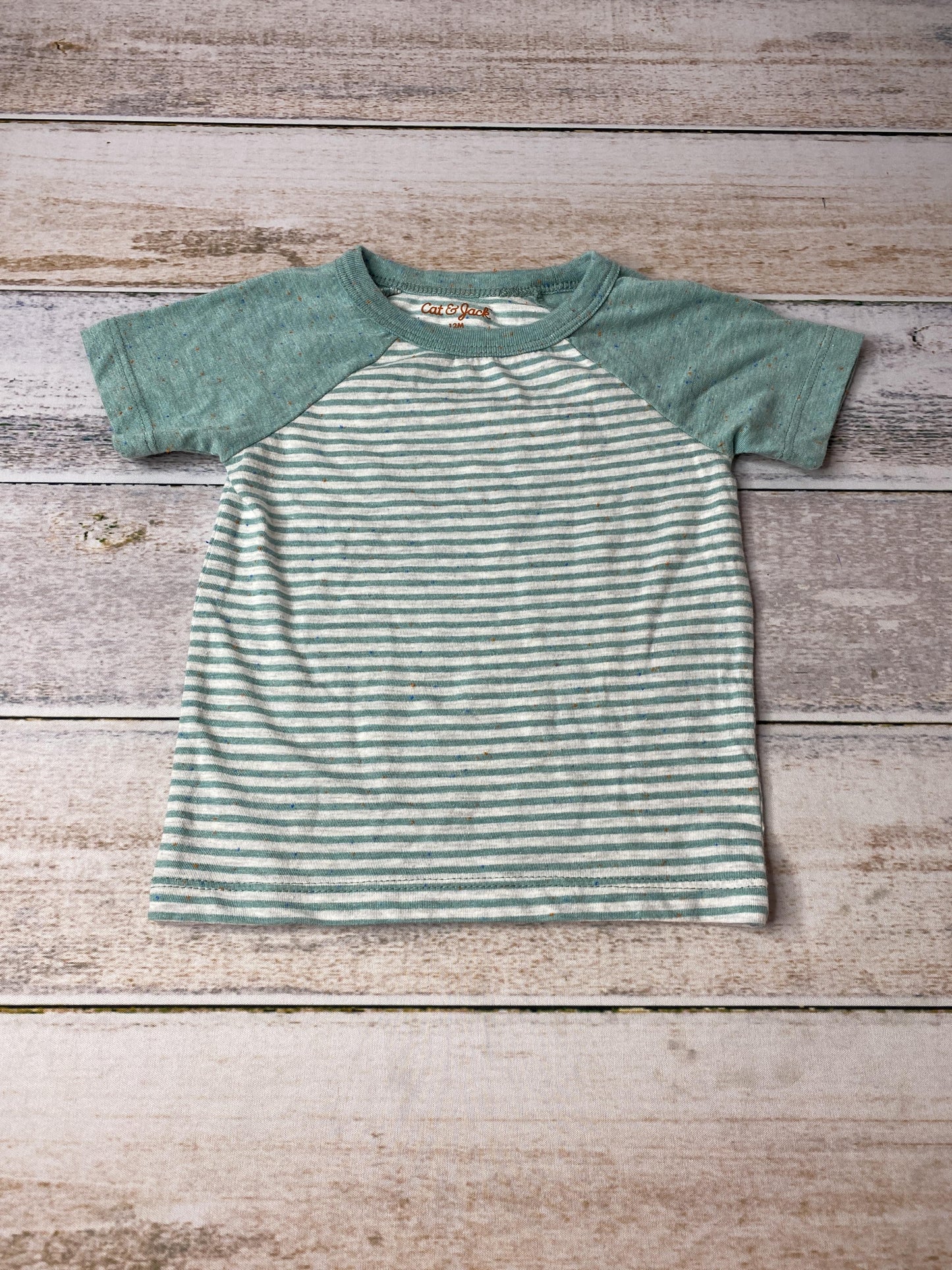 Cat & Jack Boys Teal | Grey | Stripe T-Shirt Size: 12M Teal | Grey | Stripe