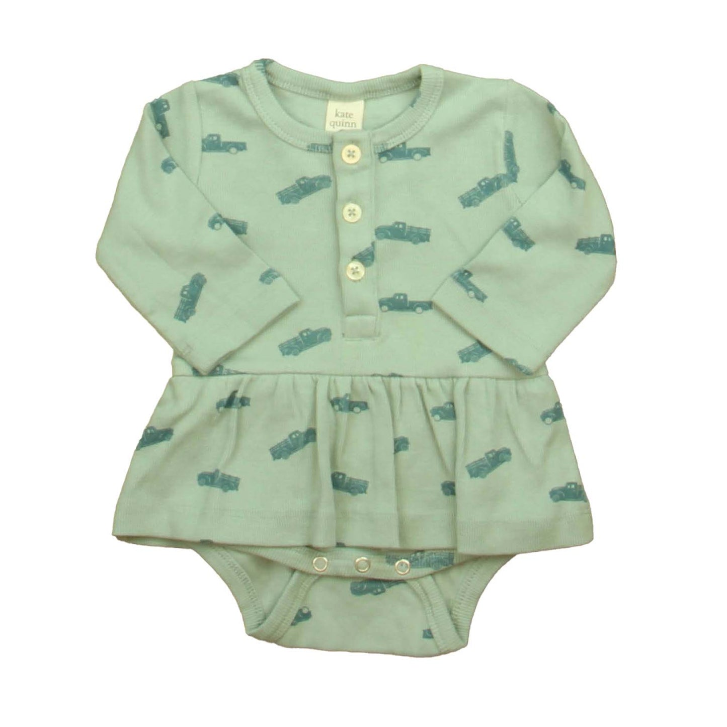 Kate Quinn Organics Girls Teal Pickup Trucks Dress Size: 3-6 Months Teal Pickup Trucks