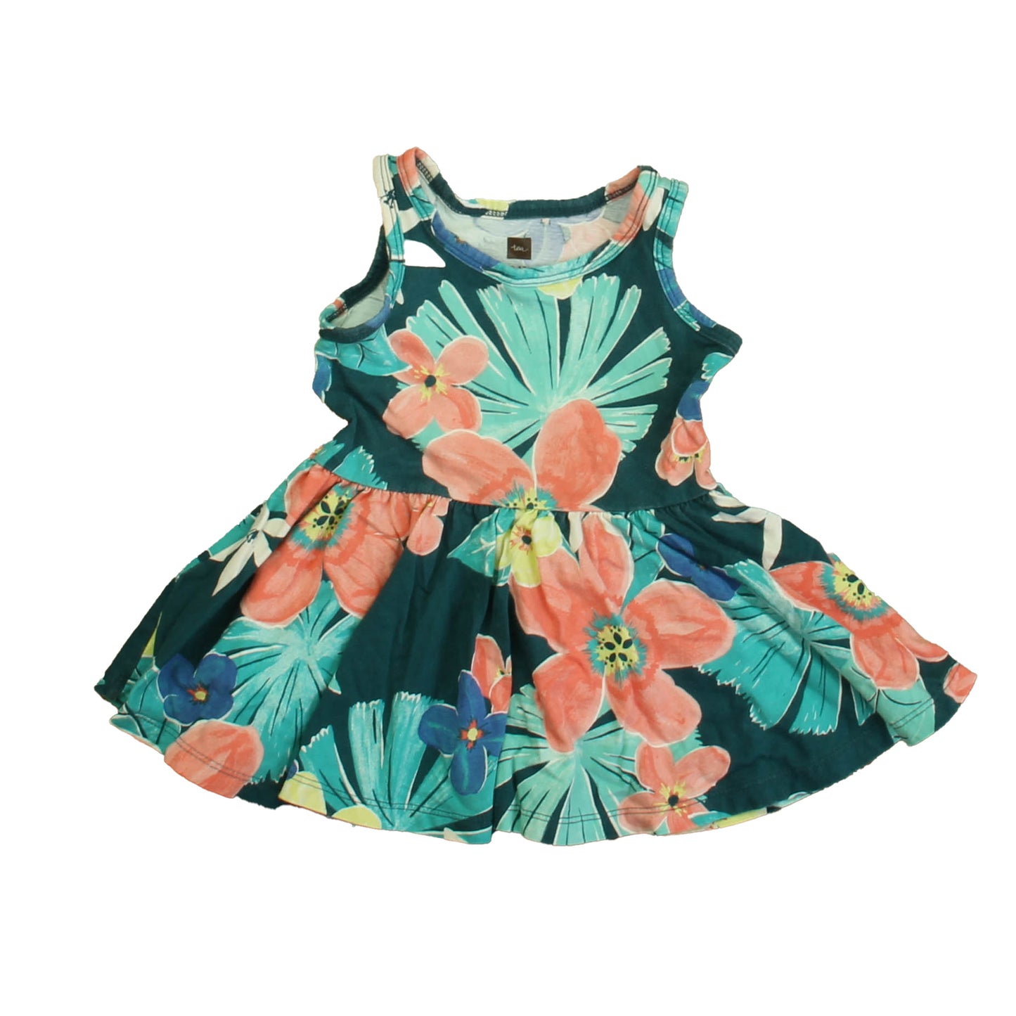 Tea Girls Teal | Pink Floral Dress Size: 9-12 Months Teal | Pink Floral