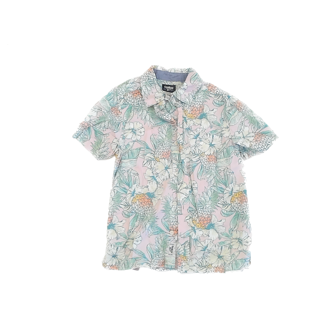 Osh Kosh Girls Teal | Pink Button Down Short Sleeve Size: 8 Years Teal | Pink