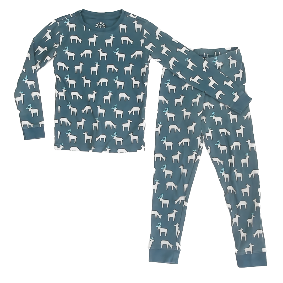 Primary Boys Teal Reindeer 2-piece Pajamas Size: 6 years Teal Reindeer