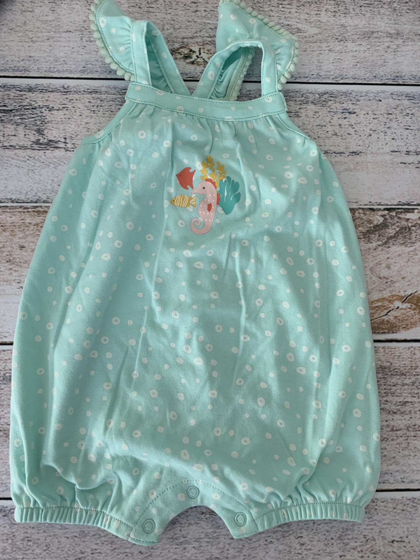 Mac & Moon Girls Teal | Sea Animals Romper Size: 12M Teal | Sea Animals