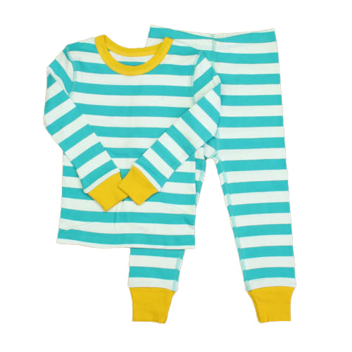 Mightly Unisex Teal Stripe | Yellow 2-piece Pajamas Size: 6-14 Years Teal Stripe | Yellow