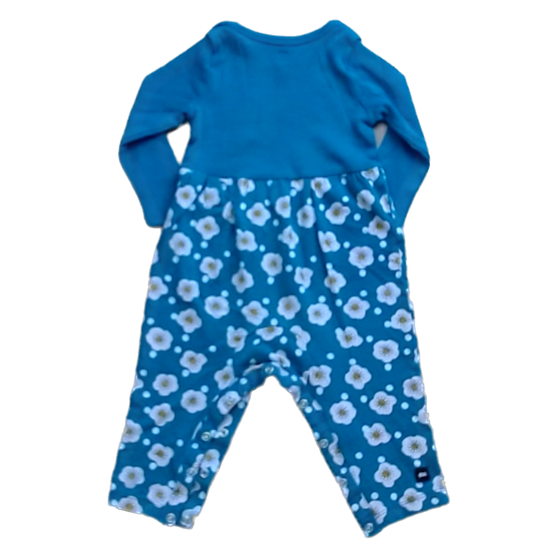 Tea Collection Boys Teal | White Flowers Romper Size: 6-24 Months Teal | White Flowers