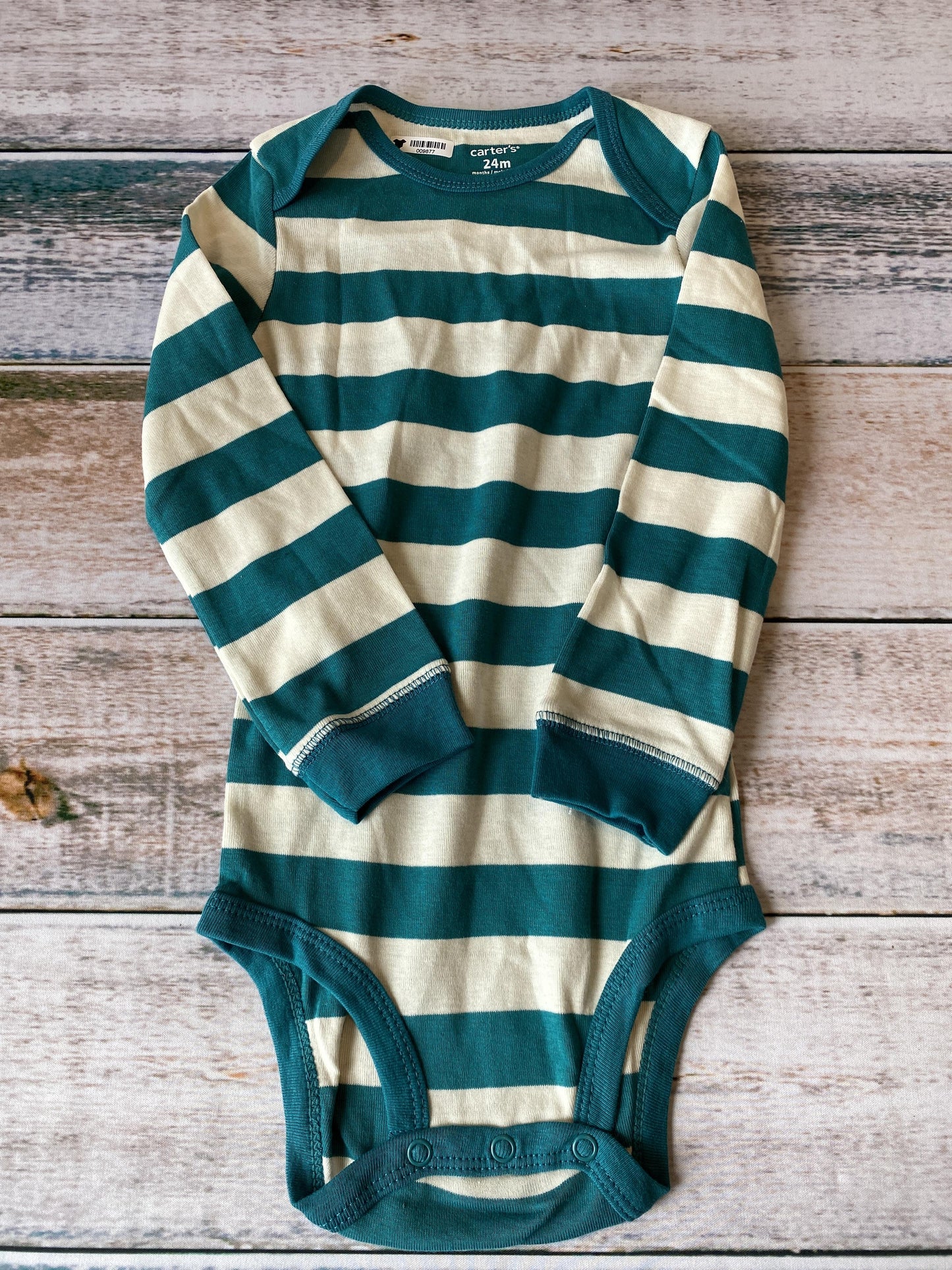 Carters Unisex Teal | White | Stripe Onesie Size: 24 months Teal | White | Stripe