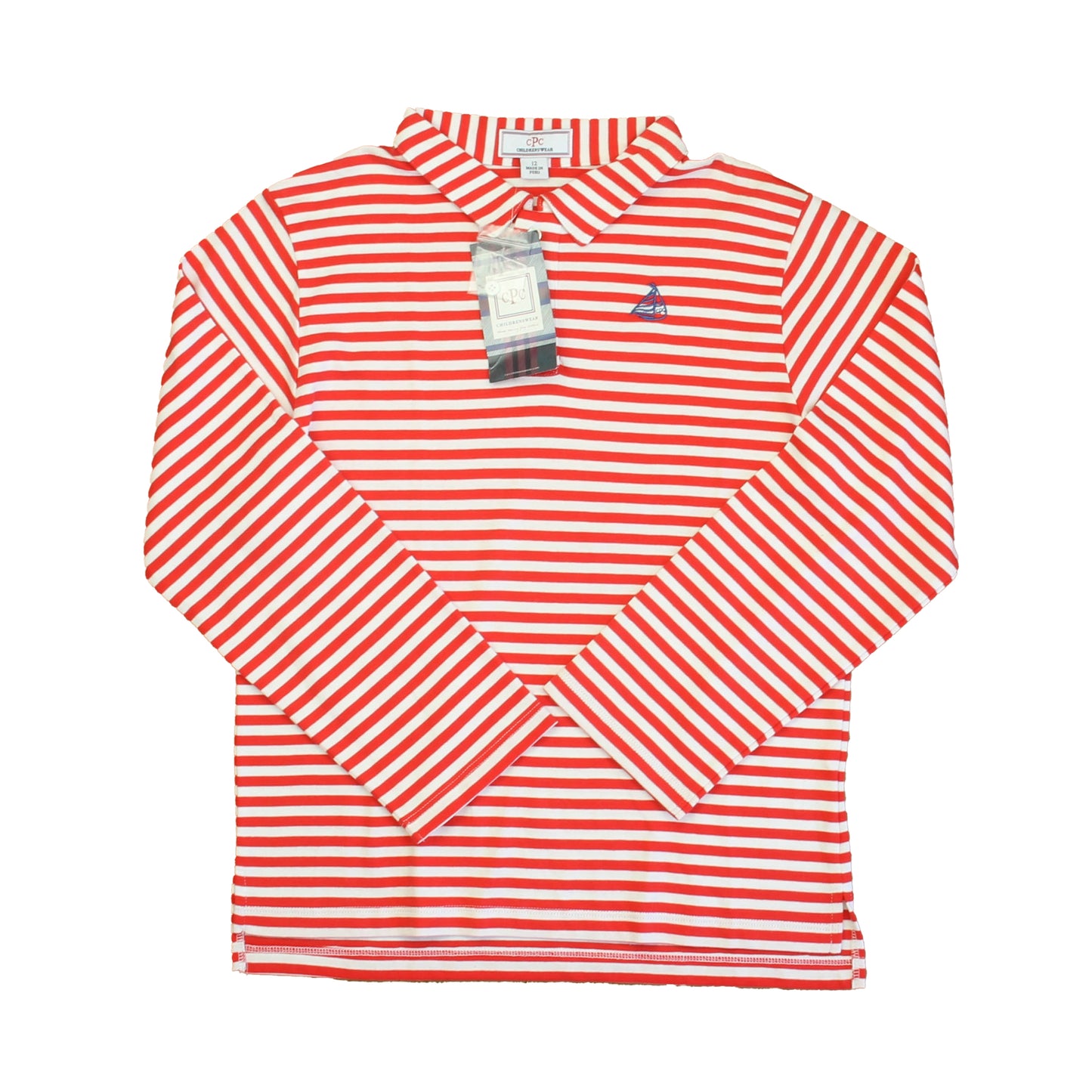 Classic Prep Boys Tomato and White Stripe Rugby Shirt Size: 6-14 Years Tomato and White Stripe