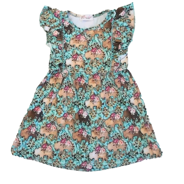 Clover Cottage Girls Turquoise Bulls Dress Size: 4T Turquoise Bulls