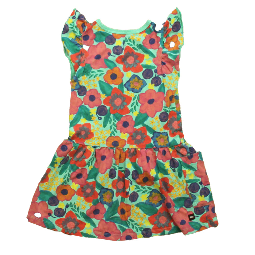 Tea Girls Turquoise Floral Dress Size: 4T Turquoise Floral